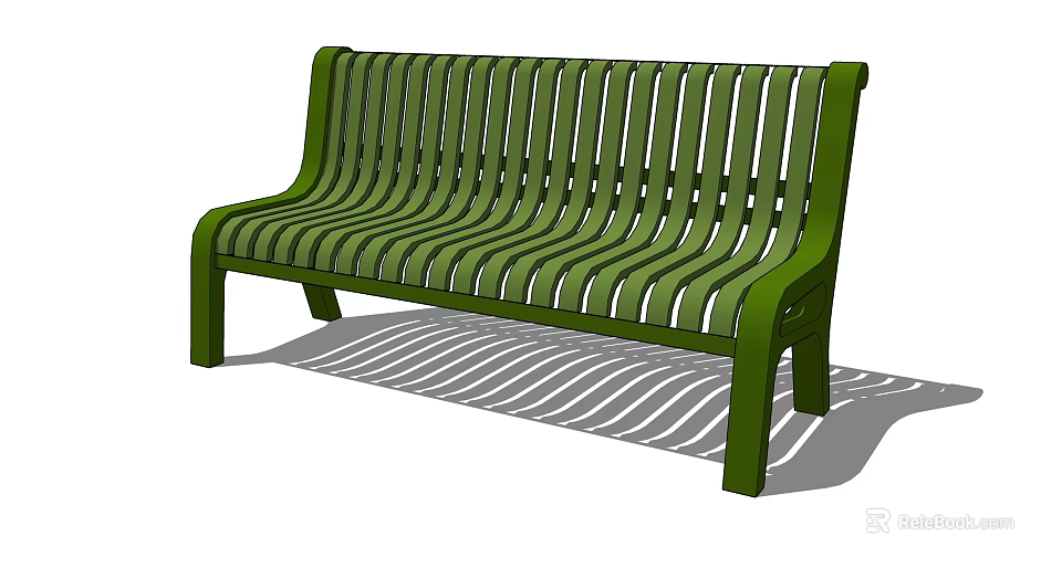 Green Wooden Slatted Bench With Backrest Simple Design For Outdoor Use 3d model 