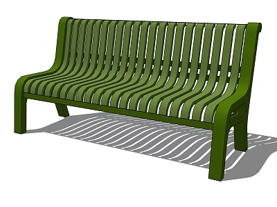 Green Wooden Slatted Bench With Backrest Simple Design For Outdoor Use 3d model