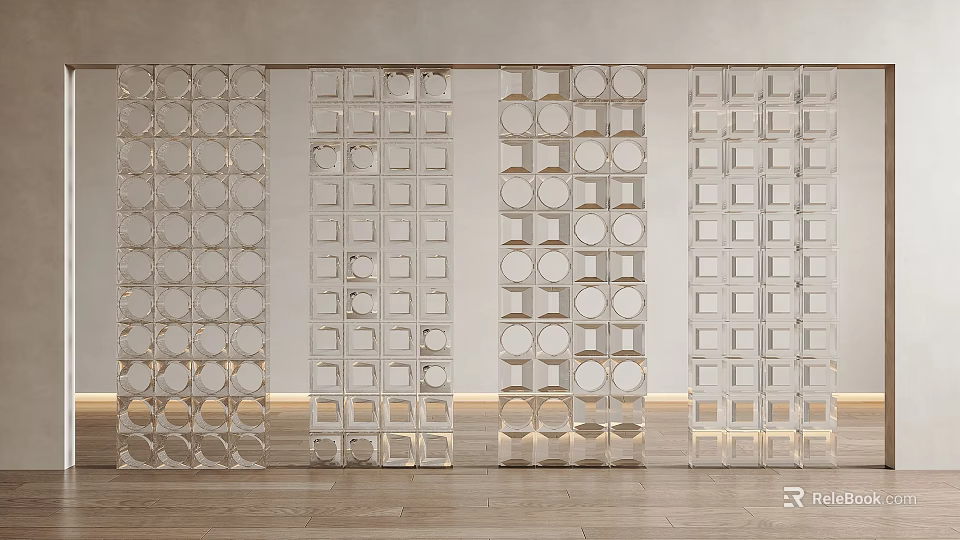 Modern Transparent Room Dividers Interior Design With Geometric Circular And Square Patterns 3d model