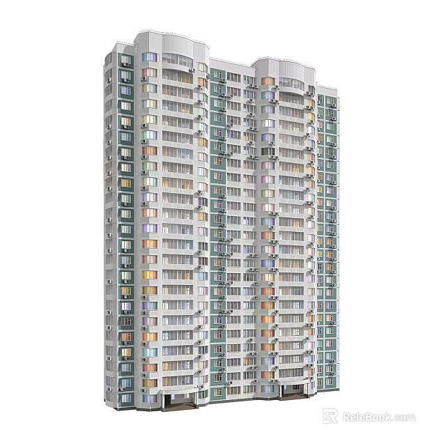 Modern High Rise Apartment Building Exterior With Multiple Windows And Balconies 3d model 