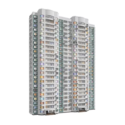 Modern High Rise Apartment Building Exterior With Multiple Windows And Balconies 3d model