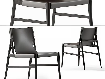 Modern Black Frame Dining Chair With Leather Seat And Structured Design 3d model