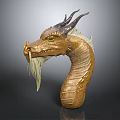 Golden Dragon Head 3D Model With Intricate Scaled Texture Horns And White Beard