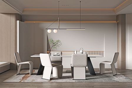 Quiet Restaurant Dining Table and Chair Combination 3d model