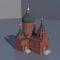 European style Architecture with Green Domes Red Brick Spires and Arched Details