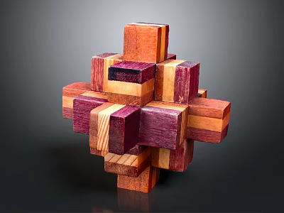 Wooden Building Blocks Stacked Brown And Purple Form 3D Geometric Structure With Natural Grain 3d model