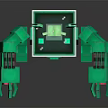 Small Character Piloting Green Mechanical Creature with Transparent Cockpit and Red Eyes 3d model