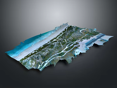 3D Rendered Terrain Model With Coastal Line Green Vegetation And Blue Water Areas 3d model