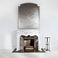 Ornate White Fireplace With Decorative Mirror Above Stacked Books Inside And Metal Lantern Beside