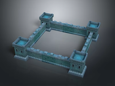 Traditional Wood And Stone Castle Wall With Square Structure And Corner Towers 3d model