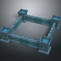 Traditional Wood And Stone Castle Wall With Square Structure And Corner Towers