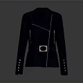 Dark Blue Jacket with Leather Patched Shoulders Zipper Details and Belt Buckle