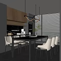 Modern Restaurant Interior With Open Kitchen Dining Table And Chairs