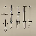Poliform Wall Mounted Shower Systems With Various Head Types And Handheld Sprayers 3d model