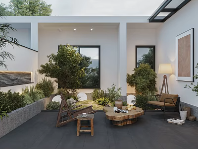 Modern Garden Landscape Design With Courtyard Green Plants Outdoor Seating And Glass Roof 3d model