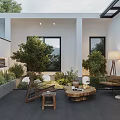 Modern Garden Landscape Design With Courtyard Green Plants Outdoor Seating And Glass Roof