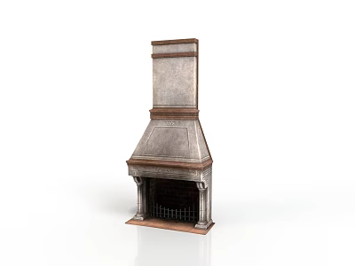 Vintage Fireplace Furniture Design With Metal Chimney And Wooden Decorative Details 3d model