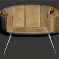 Light Brown Modern Round Armchair With Fabric Upholstery And Slim Metal Legs