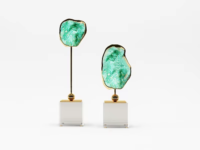 Elegant Green Crystal Decorative Ornament Set With Gold Frame And White Marble Base Stand 3d model