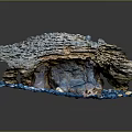 Realistic Miniature Terrain Model With Layered Rock Formations And Blue White Pebbles