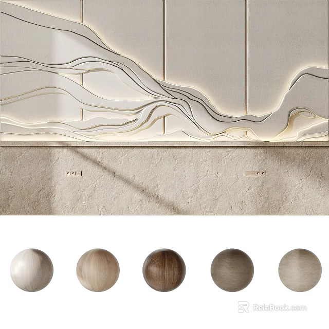 Modern Wall Design With Wave Lines Lighting And Marble Base Wood Color Samples 3d model 