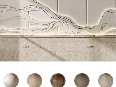 Modern Wall Design With Wave Lines Lighting And Marble Base Wood Color Samples 3d model