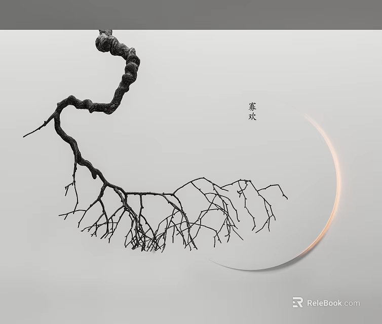 Artistic Sculptural Carving With Black Tree Branches Circular Ornament And Natural Design 3d model 