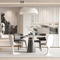Modern Restaurant Interior With Dining Table Chairs Pendant Light And Abstract Artwork 3d model