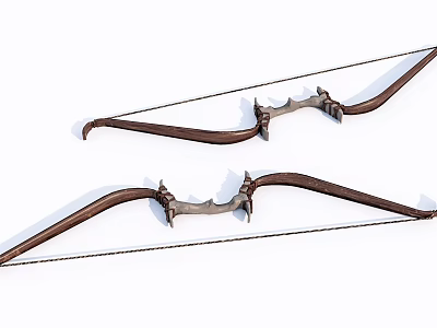 Two Traditional Wooden Bows With Curved Design And Metal Accents 3d model