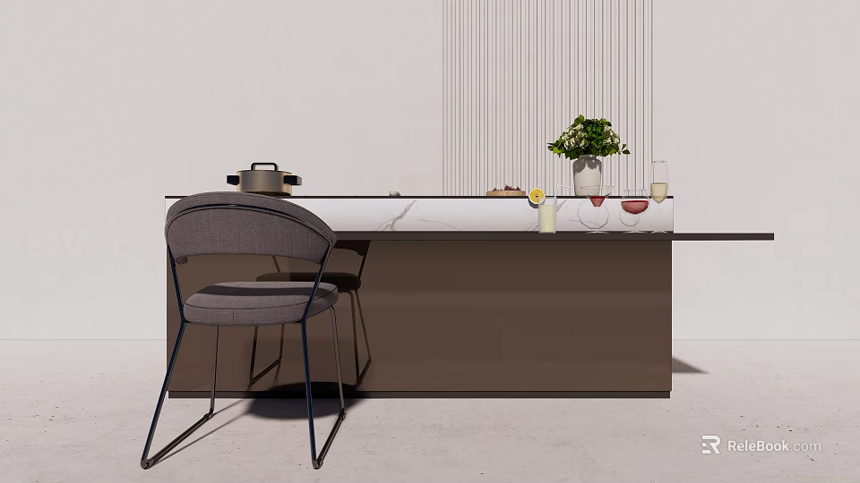 Modern Open Kitchen Interior Design With Island Counter And Cabinets 3d model