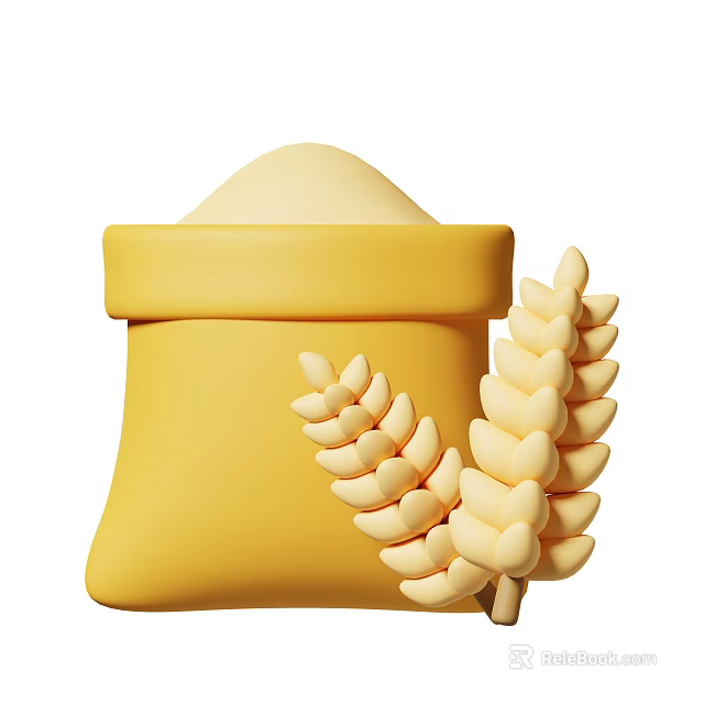 Yellow Flour Bag With Wheat Ears As Natural Food Ingredient 3d model 