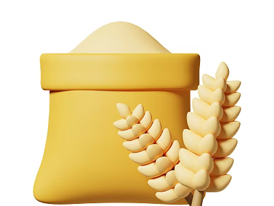 Yellow Flour Bag With Wheat Ears As Natural Food Ingredient 3d model