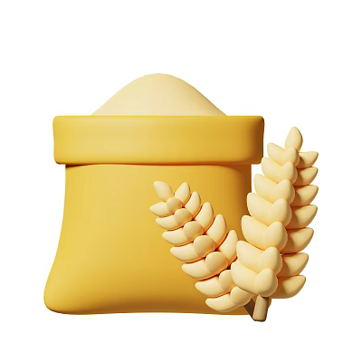 Yellow Flour Bag With Wheat Ears As Natural Food Ingredient 3d model