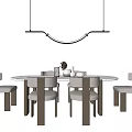 Modern Round Dining Table Set With Wooden Frame Chairs And Hanging Pendant Light