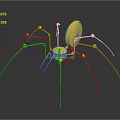 Yellow Mechanical Spider Like Structure With Long Legs And Circular Component
