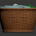Plush Animal Toy In Woven Basket With Colorful Fabric Layers