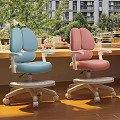 Modern Blue Pink Desk and Chair Set with Swivel Wheels Armrests and Green Plants