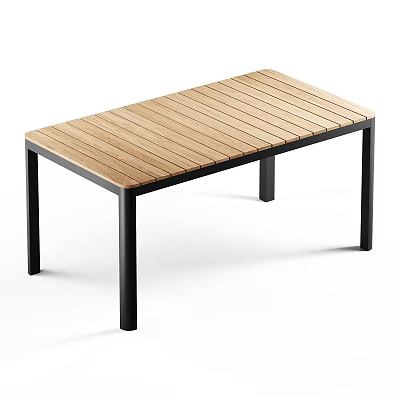 Modern Outdoor Table With Wooden Slat Top And Black Metal Legs For Patio Garden Use 3d model