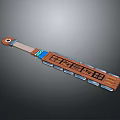 Traditional Multi section Wooden Weapon With Blue Accents And Metal Decorative Components