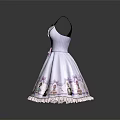 White Spaghetti Strap Dress With Black Collar Pink Bow Lavender Print Bottles And Lace Hem