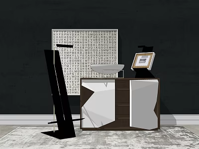 Modern Minimalist Entryway Console Cabinet With Geometric Panels Floor Lamp And Decorative Painting 3d model
