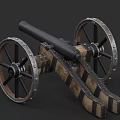 Vintage Historical Weapon Old Cannon With Wooden Carriage And Metal Wheels
