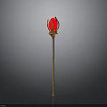 Golden Scepter With Decorative Red Gem Top And Ornate Handle Design