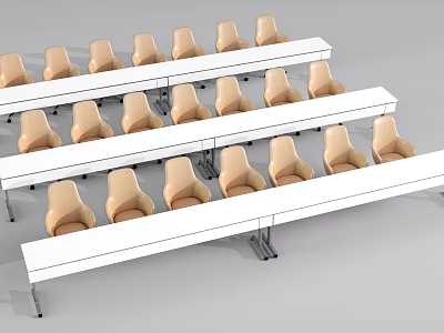 White Long Office Desks With Beige Chairs Neatly Arranged In Organized Layout 3d model