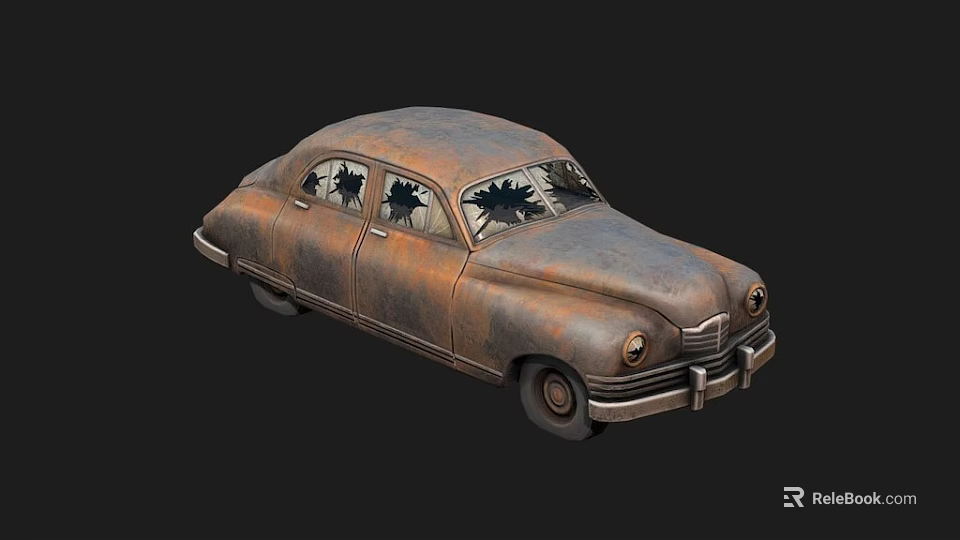 Rusty Old Vintage Car With Broken Windows And Weathered Exterior Body 3d model 