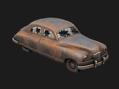 Rusty Old Vintage Car With Broken Windows And Weathered Exterior Body 3d model