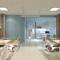 Modern Hospital Ward Interior With White Beds Blue Walls Cabinets And Medical Equipment
