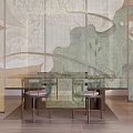 Modern Linen Curtain With Large Lotus Print In Living Room Interior
