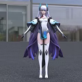 Game And Movie Character With White Long Hair Blue Accents And Futuristic Tech Outfit