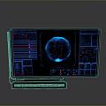 Advanced Computer Monitor with Digital Globe Multi Panel Data Interface and Blue Red Illuminated Design 3d model